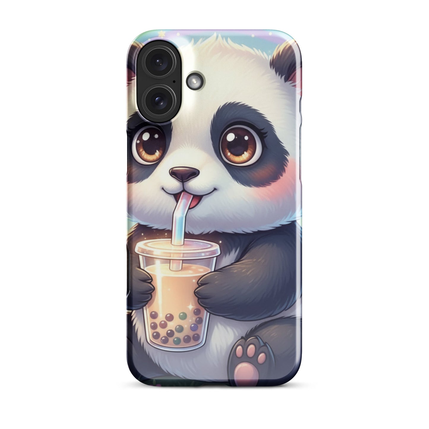 Slim Hard Phone Case – Panda with Bubble Tea Design