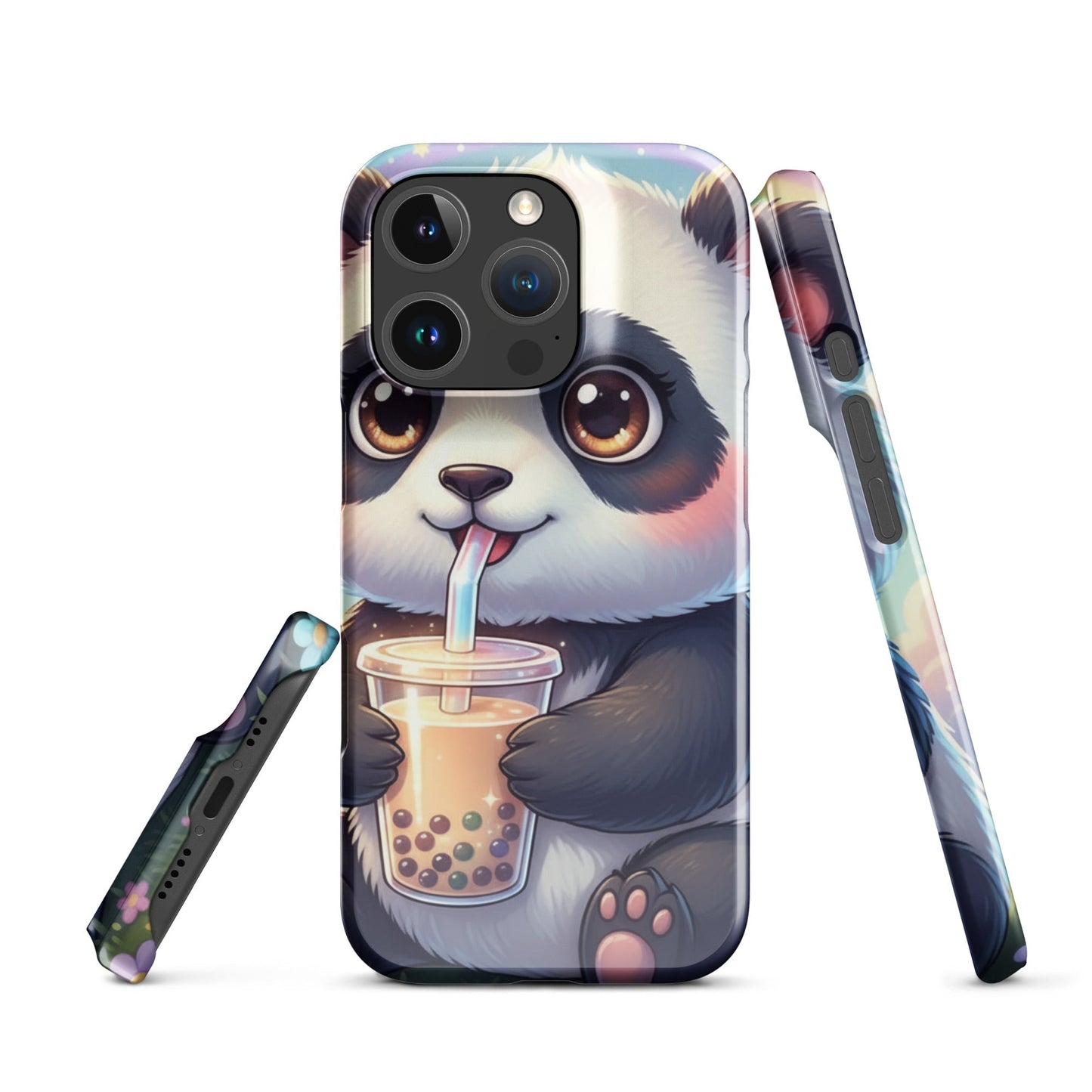 Slim Hard Phone Case – Panda with Bubble Tea Design