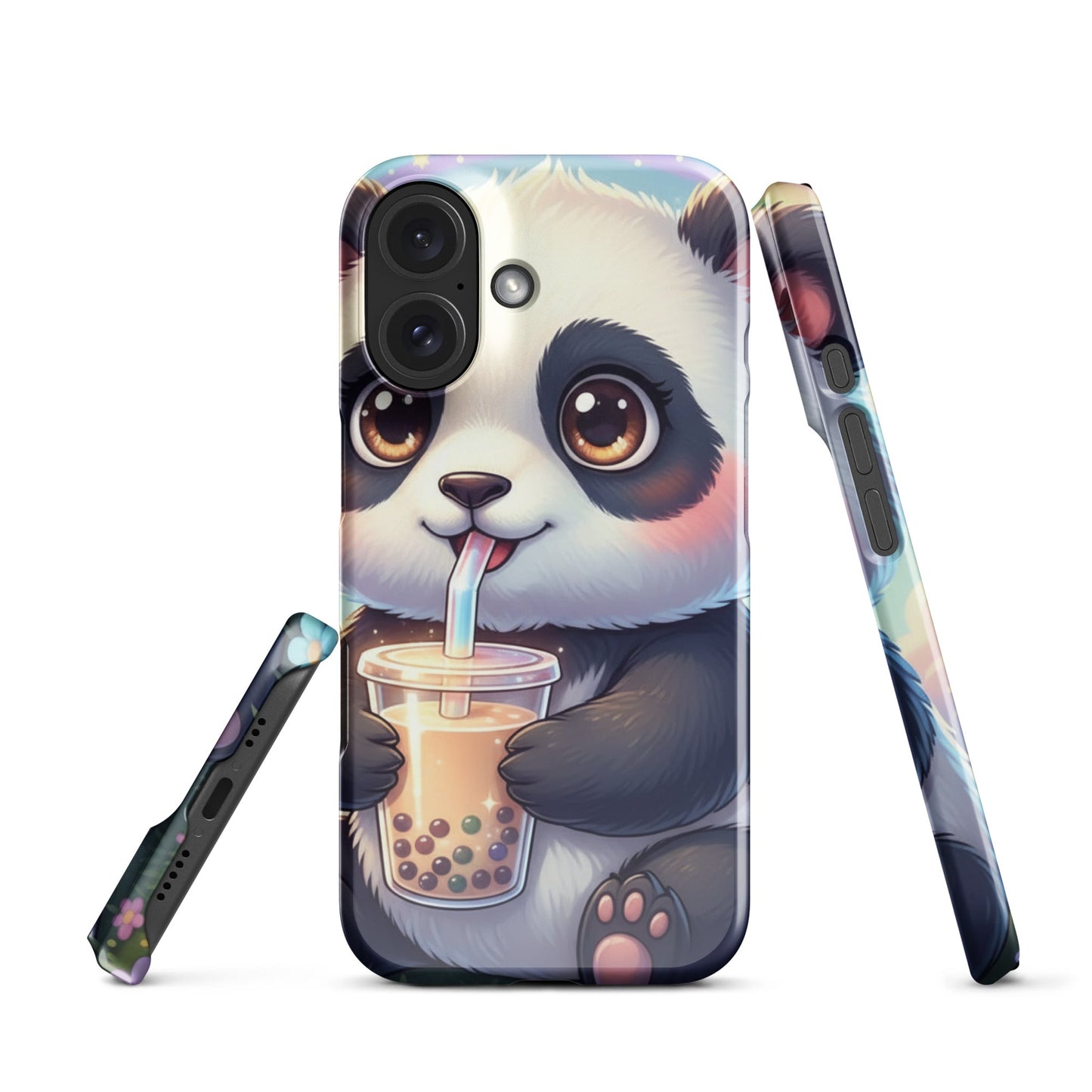 Slim Hard Phone Case – Panda with Bubble Tea Design