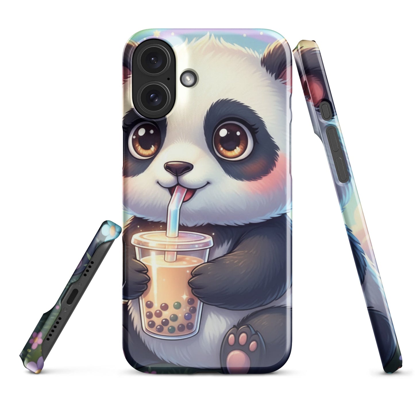 Slim Hard Phone Case – Panda with Bubble Tea Design