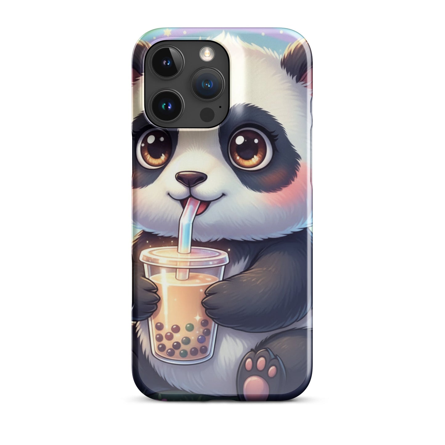 Slim Hard Phone Case – Panda with Bubble Tea Design